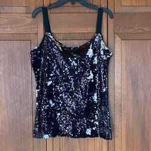 Black Sequin Tank Top with Silver Accents - Women's